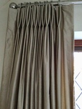 INTERLINED SILK FRENCH DOUBLE PLEATED BESPOKE HANDMADE CURTAINS PALE GOLD BEIGE