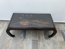 Oriental Carved Wood Opium Kang Coffee Table With Glass Top Protector