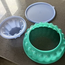 Tupperware Jelly/blamanche Mould Green / Blue Vintage 3 Piece 1203-18 / 1201-21