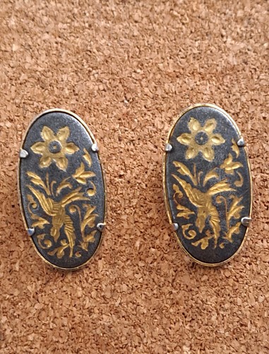 Vintage damascene clip oval - vintage, on