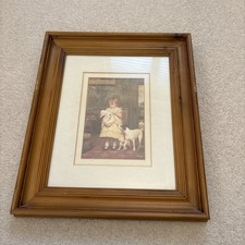 Vintage Style Print Of Girl Holding Puppy In Antique Pine Frame