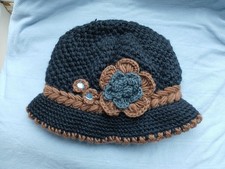 Black Woolen Hat With Brim,  One Size