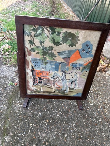 Tapestry wooden fire screen - tapestry,