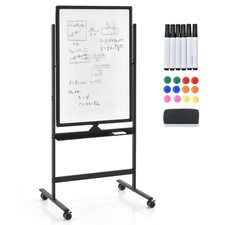 Double-Sided Magnetic Mobile Whiteboard Adjustable Rolling Erase Board W/ Marker