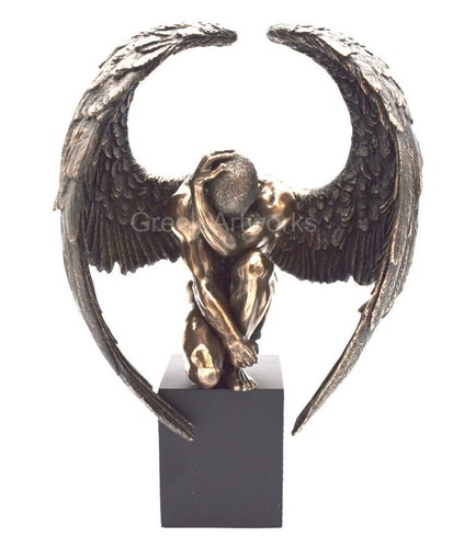 Winged nude male angel sitting - nude,