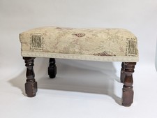 Vintage Footstool Upholstery With Pattern Wooden Legs