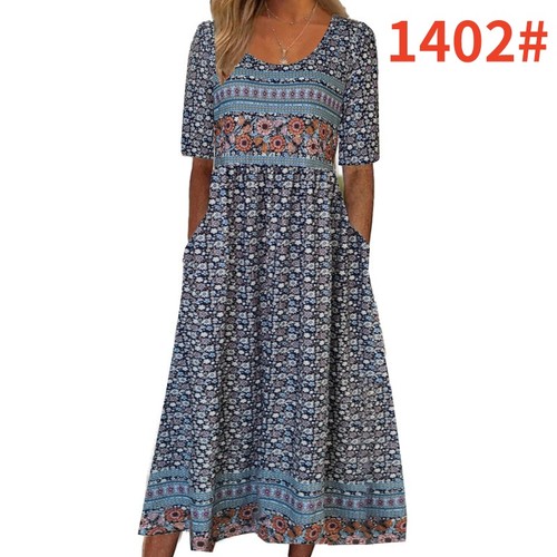 Womens short sleeve boho loose - sleeve,