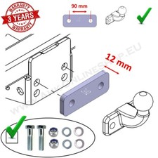 Towbar Tow Ball Spacer Block Plate - 12 mm - 1/2” - 2 hole 90 mm spacing + Bolts