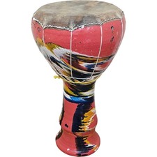 Terracotta Djembe Drum Vibrant Hand-Painted Folk Instrument 38cm Tall Colorfu TH
