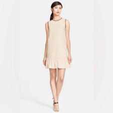 KATE SPADE raw almond Havana brown leather trimmed Ruffle mini Dress sz 2
