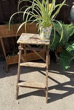 Vintage Wooden Steps Rustic Garden Plant Shop Display Small Step Ladders
