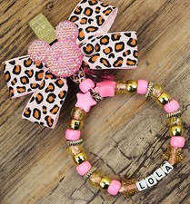 Personalised stunning pram charm in pink leopard for baby boys girls