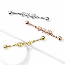 Flower chain industrial scaffold ear cartilage bar with flexible central flower