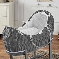 Moses Basket Grey Wicker with Mattress - White Dimple FYLO Pod