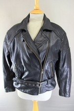 VINTAGE MQP 'RAY-GUN MFG. CO.' LADIES BLACK LEATHER BIKER JACKET: SIZE 16-18/40"