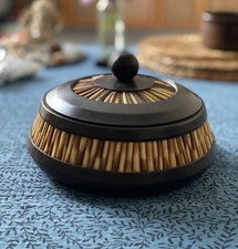 Olive wood box with lid made with porcupine quills Ethiopian