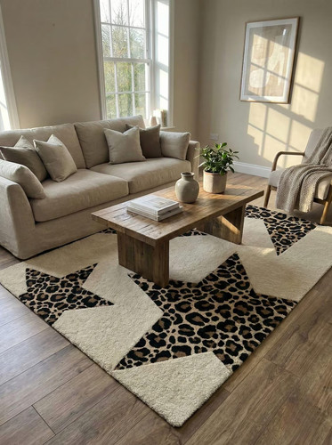 Hand tufted leopard print star - leopard,