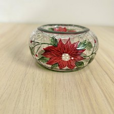 Yankee Candle Crackle Glass Poinsettia Christmas Votive Holder Tea Light