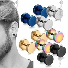 Men Women Kids Screw Stud Earrings Steel Cheater Fake Gauges Ear Plugs PAIR