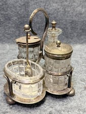 Vintage EP Cruet Set Cut Glass