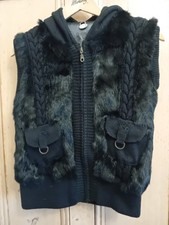 PELLISSIMO Rabbit Fur & Knit Hooded Gilet Size M – Luxury Real Fur Waistcoat