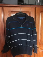 Fred Perry navy stripe teenage boys zip detail  jumper 