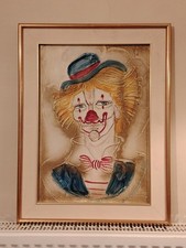  Vintage Textured Oil Painting of A Clown by Spanish Artist Anna Florian - Retro