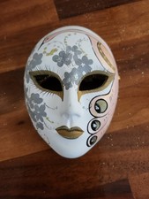 Venetian Carnival Mask Hand Painted Ceramic Wall Hanging Italian Pink Peacock 