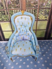 Dolls House Victorian Ladies Chair. 1 12th  Blue.