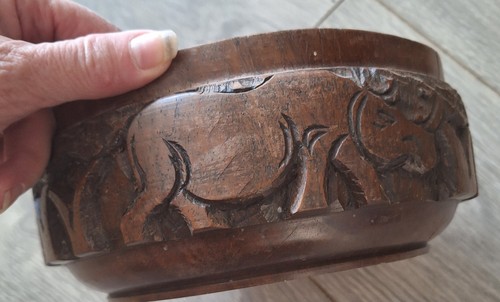 Carved wooden elephant bowl - carved,