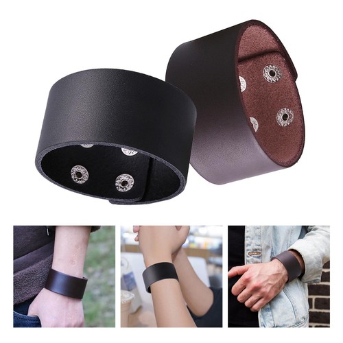 Leather wristband punk wide - leather,