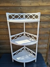 FAB VINTAGE WHITE CANE BAMBOO CURVED CORNER DISPLAY SHELVING UNIT RACK TIKI BOHO