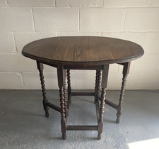 Vintage Antique Oak Drop Leaf Small Side Table Barley Twist legs