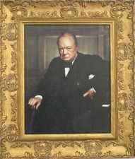 Sir Winston Churchill Framed Picture, Oleograph, British statesman