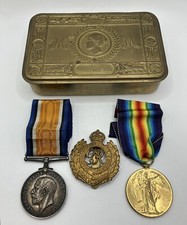 WW1 Medal Group S.P.R Garner Royal Engineers 214072  Christmas Tin / Cap Badge