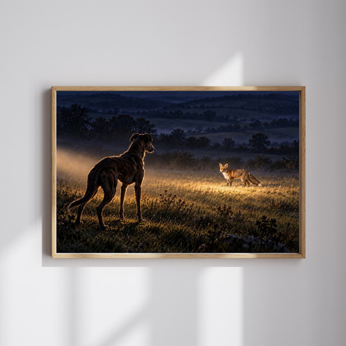 Lurcher and fox countryside - lurcher,