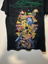 Ed Hardy Christian Audigier Men's T-Shirt Small Black death or glory