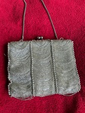 VINTAGE 1940S EVENING BAG SILVER BEADED PROM DRESS