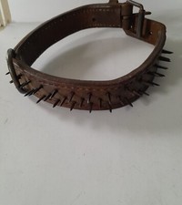 Antique Leather Guard Dogs Collar Inset with Iron Spikes