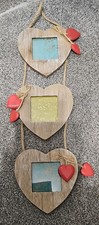 Triple Wooden Heart Rope Hanging Photo Picture Frames 3 x 6.5cm x 6.5cm Decor