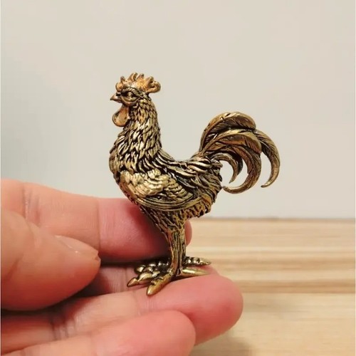 Brass rooster figurine golden - brass,