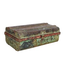 Vintage Turquoise Indian Railway Trunk 1930s Iron Travel Chest Coffee Table Stor