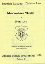Meadowbank Thistle (Defunct) v Montrose Scottish League Div Two 23rd Sept 1981