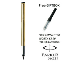 GENIUNE PARKER VECTOR FOUNTAIN PEN BLACK, BLUE, RED, SILVER, GOLD, FREE GIFT BOX