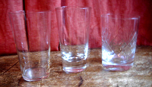 Three glass tumblers small - glass,