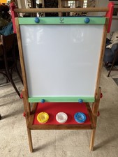 Hape Childrens art easel, paint pots, chalk board, felt-tip board, paper holder
