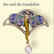 Fairy Nymph Angel Crystal and Enamel with Faux Pearl ~ Art Deco Style Brooch