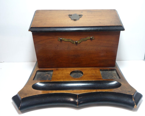 Antique inkwell wooden desk - antique,