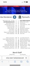 Wycombe v Plymouth  FAC November 2025 teamsheet  folded 