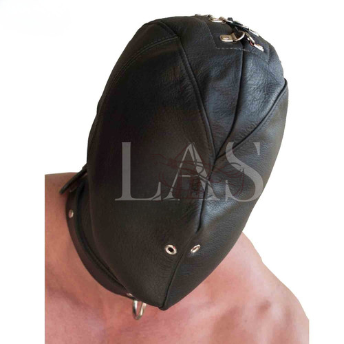 Genuine black leather hood - leather,